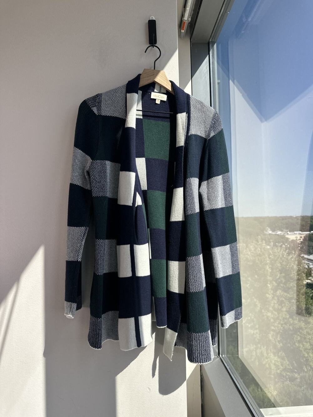 Modcloth Simply Snuggly Navy, Green, White Open Cotton Cardigan Women's Size XL